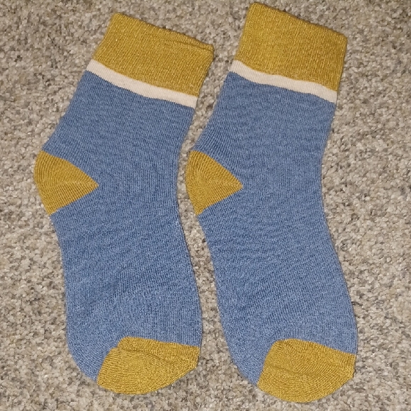 Accessories - Women's Blue and Brown Crew Socks with Cream Accent